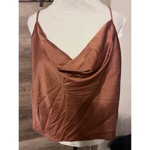 OLM Rust Orange Cowl Neck Cropped Satin Cami Tank Top Women X Large